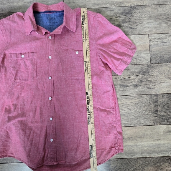 Chaps Mens Coastland Wash Chambray Light Pink Large Button-Up Shirt - Picture 4 of 12